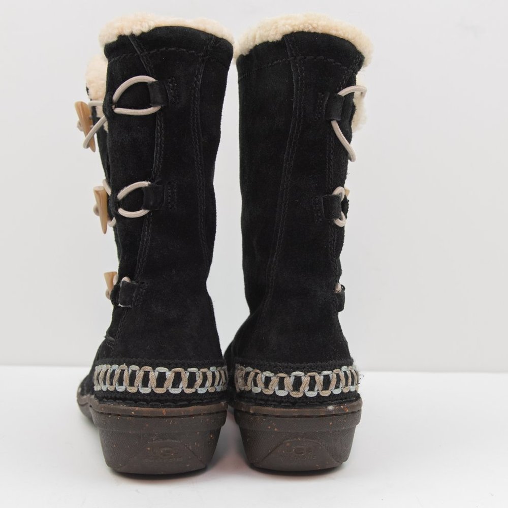 UGG Kona Boots Suede Shearling Winter Faux Bone Toggle Closures Black Size 5 - Picture 5 of 9